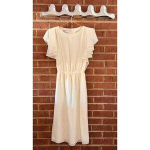 Neiman Marcus Cocktail Off-White Midi Dress with Shoulder Pads—6